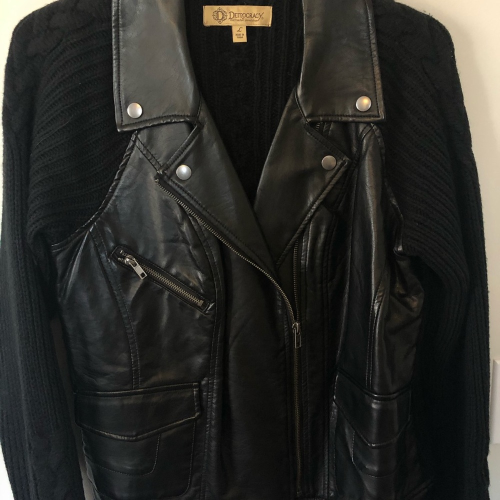 Faux leather moto sweater jacket